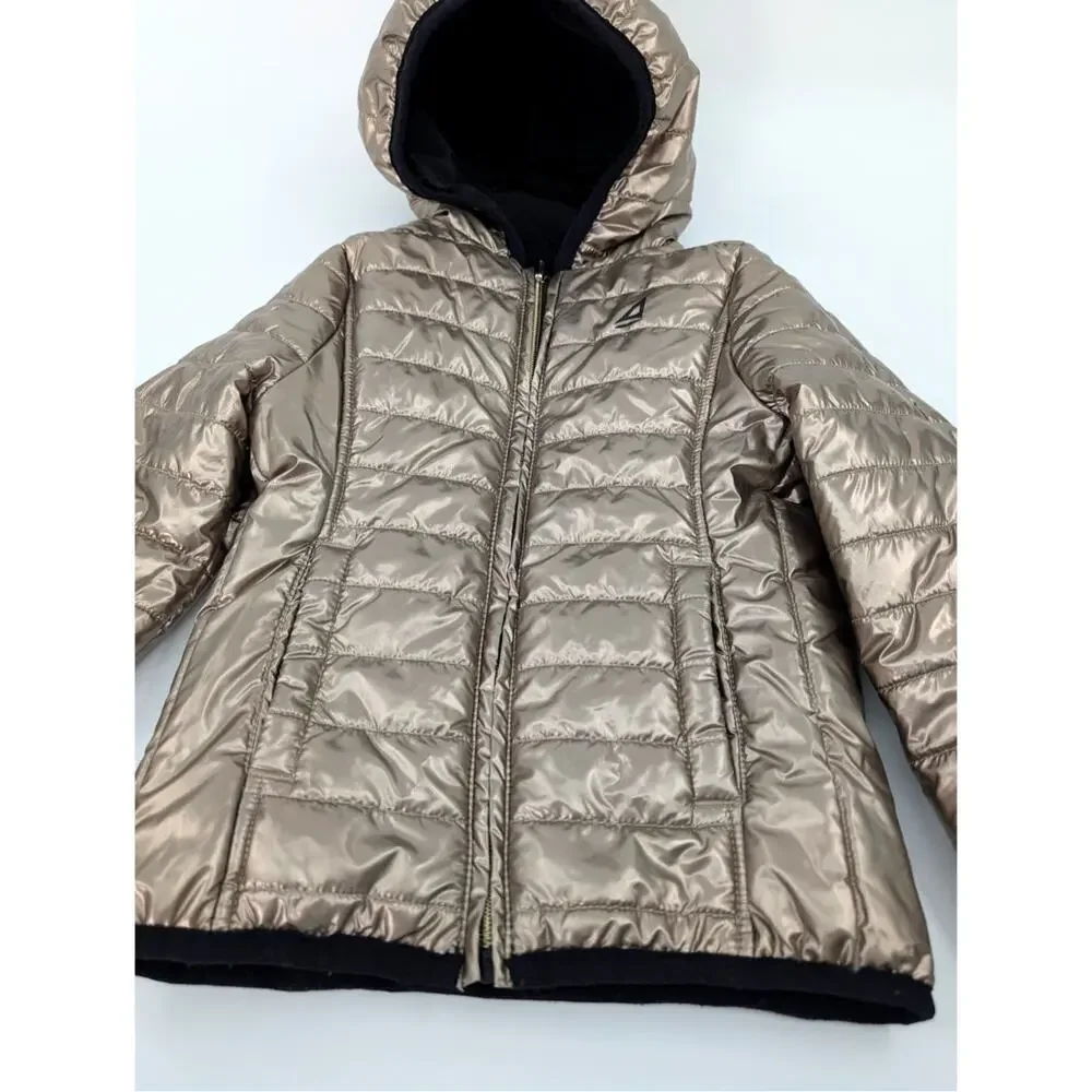 Atlantis Weathergear Puffer‎ Jacket Girl 5/6 Metallic Gold Tone Black Reversible
